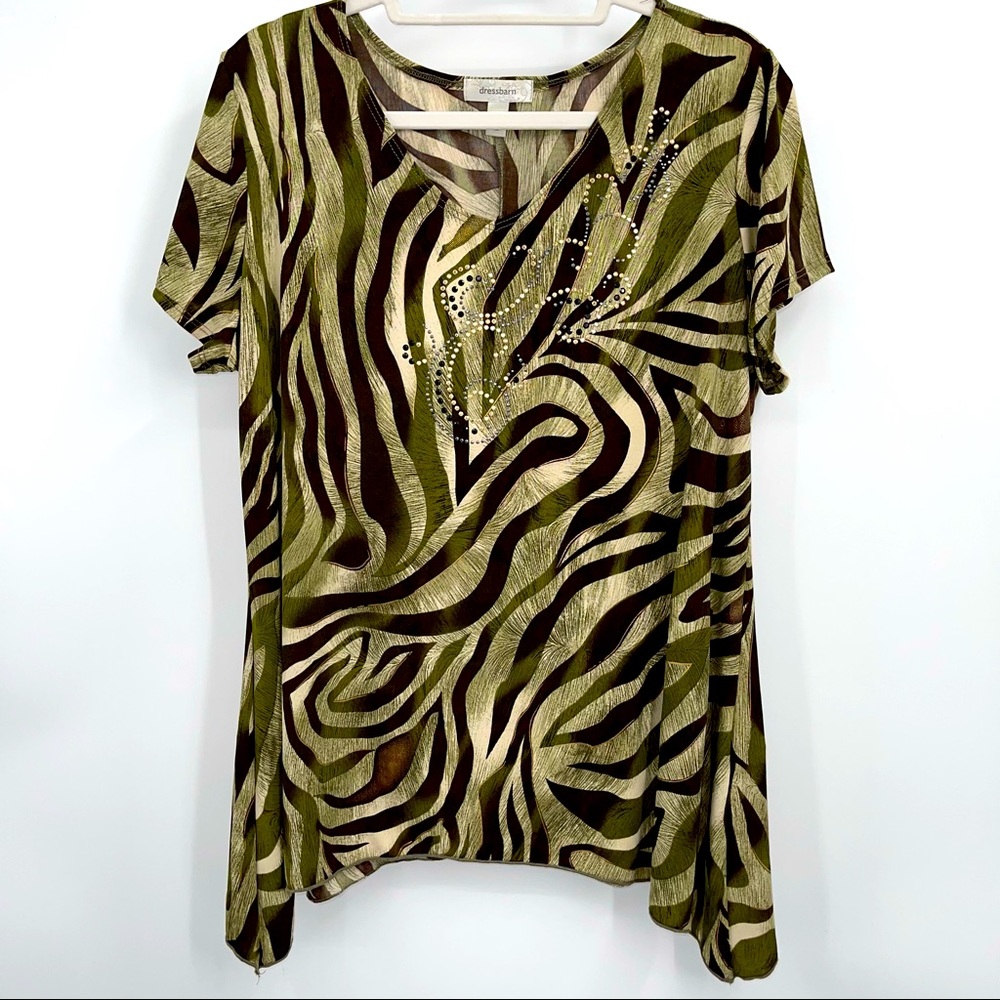 Dress Barn  Animal Print Short Sleeve Blouse Size L
